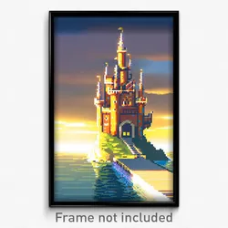 Pixel Art Poster - Gigantic Castle (8 Bit Psychedelic Trippy Video Game Print)