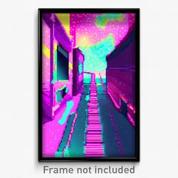 Pixel Art Poster - Glitch Art Alley (8 Bit Psychedelic Trippy Video Game Print)