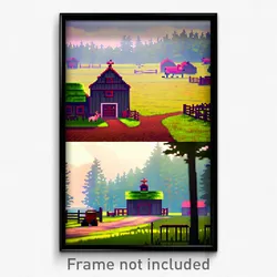 Pixel Art Poster - Stained Farm (8 Bit Psychedelic Trippy Video Game Print)