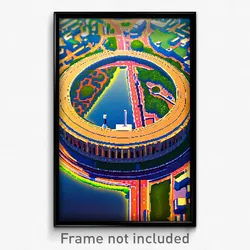 Pixel Art Poster - Circular Indian City (8 Bit Psychedelic Video Game Print)