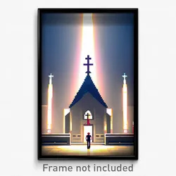 Pixel Art Poster - Accurate Church (8 Bit Psychedelic Trippy Video Game Print)