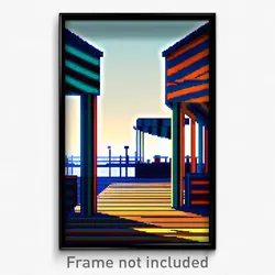 Pixel Art Poster - Striped Wharf (8 Bit Psychedelic Trippy Video Game Print)