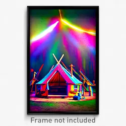 Pixel Art Poster - Colorful Bivouac (8 Bit Psychedelic Trippy Video Game Print)