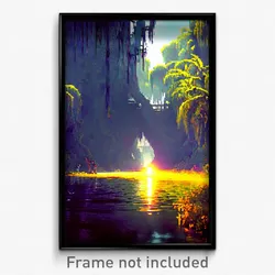 Pixel Art Poster - Dangerous Bayou (8 Bit Psychedelic Trippy Video Game Print)