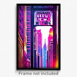 Pixel Art Poster - Imaginary New York (8 Bit Psychedelic Video Game Print)
