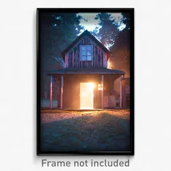 Pixel Art Poster - Haunted Outbuilding (8 Bit Psychedelic Video Game Print)