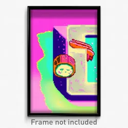 Pixel Art Poster - Glitch Art Sushi (8 Bit Psychedelic Trippy Video Game Print)