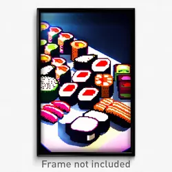 Pixel Art Poster - Amazing Sushi (8 Bit Psychedelic Trippy Video Game Print)