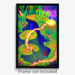 Pixel Art Poster - Puzzling Jungle (8 Bit Psychedelic Trippy Video Game Print)