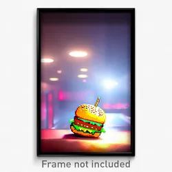 Pixel Art Poster - Haunting Hamburger (8 Bit Psychedelic Video Game Print)
