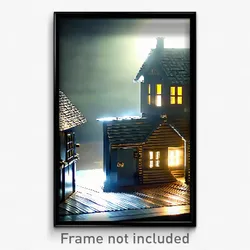Pixel Art Poster - Metallic Cottage (8 Bit Psychedelic Trippy Video Game Print)