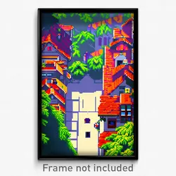 Pixel Art Poster - Meek European City (8 Bit Psychedelic Video Game Print)