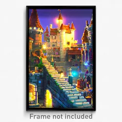 Pixel Art Poster - Cluttered Castle (8 Bit Psychedelic Trippy Video Game Print)