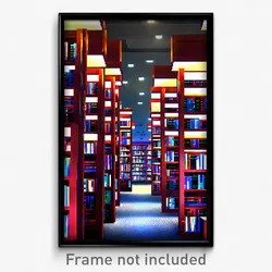 Pixel Art Poster - Outrageous Library (8 Bit Psychedelic Video Game Print)