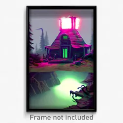 Pixel Art Poster - Creepy Outpost (8 Bit Psychedelic Trippy Video Game Print)