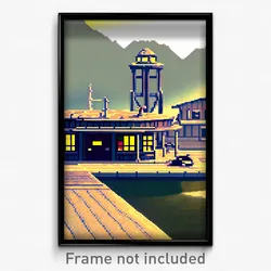 Pixel Art Poster - Cool Outpost (8 Bit Psychedelic Trippy Video Game Print)