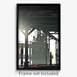 Pixel Art Poster - Unkempt Shipyard (8 Bit Psychedelic Trippy Video Game Print)