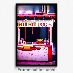 Pixel Art Poster - Damaged Hot Dog Stand (8 Bit Psychedelic Video Game Print)