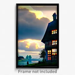 Pixel Art Poster - Cloudy Cottage (8 Bit Psychedelic Trippy Video Game Print)