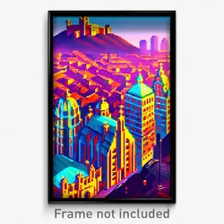 Pixel Art Poster - Glass Spanish City (8 Bit Psychedelic Video Game Print)
