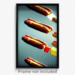 Pixel Art Poster - Rectangular Hot Dog (8 Bit Psychedelic Video Game Print)