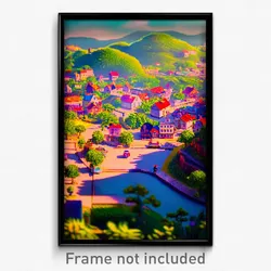 Pixel Art Poster - Wild Small Town (8 Bit Psychedelic Trippy Video Game Print)