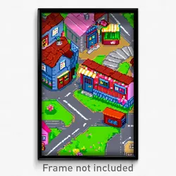 Pixel Art Poster - Tidy Town (8 Bit Psychedelic Trippy Weird Video Game Print)