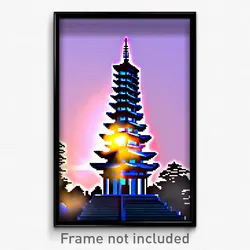 Pixel Art Poster - Incredible Pagoda (8 Bit Psychedelic Trippy Video Game Print)