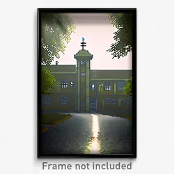 Pixel Art Poster - Flickering Barracks (8 Bit Psychedelic Video Game Print)