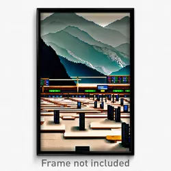 Pixel Art Poster - Mountainous Stock Trading Floor (8 Bit Video Game Print)