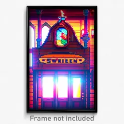 Pixel Art Poster - Swirly Tavern (8 Bit Psychedelic Trippy Video Game Print)