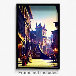 Pixel Art Poster - Bustling Keep (8 Bit Psychedelic Trippy Video Game Print)