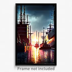 Pixel Art Poster - Dramatic Shipyard (8 Bit Psychedelic Trippy Video Game Print)