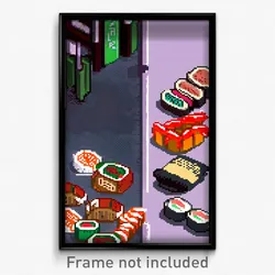 Pixel Art Poster - Far Sushi (8 Bit Psychedelic Trippy Weird Video Game Print)