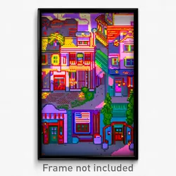 Pixel Art Poster - Rosy American Town (8 Bit Psychedelic Video Game Print)