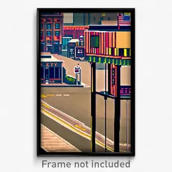 Pixel Art Poster - Unsightly American Town (8 Bit Psychedelic Video Game Print)