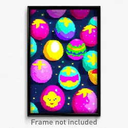 Pixel Art Poster - Flashy Eggs (8 Bit Psychedelic Trippy Weird Video Game Print)