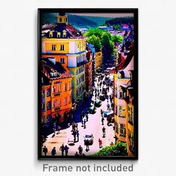 Pixel Art Poster - Bustling German City (8 Bit Psychedelic Video Game Print)