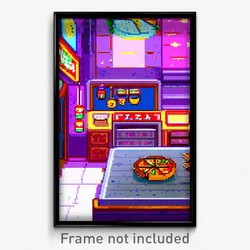 Pixel Art Poster - Dazzling Pizza Shop (8 Bit Psychedelic Video Game Print)