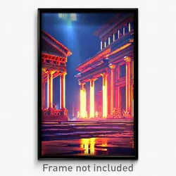 Pixel Art Poster - Lovely Ancient Architecture (8 Bit Video Game Print)
