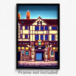 Pixel Art Poster - Large Inn (8 Bit Psychedelic Trippy Weird Video Game Print)
