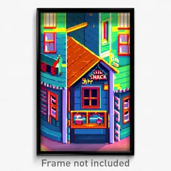 Pixel Art Poster - Silly Shack Tenement (8 Bit Psychedelic Video Game Print)