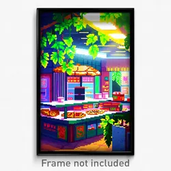 Pixel Art Poster - Leafy Pizza Shop (8 Bit Psychedelic Trippy Video Game Print)