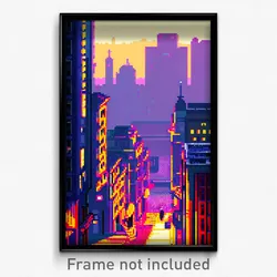 Pixel Art Poster - Modest City (8 Bit Psychedelic Trippy Weird Video Game Print)