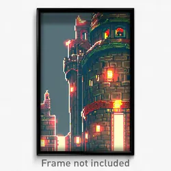 Pixel Art Poster - Digital Fortifications (8 Bit Psychedelic Video Game Print)