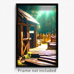Pixel Art Poster - Wooden Homestead (8 Bit Psychedelic Trippy Video Game Print)