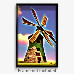 Pixel Art Poster - Bumpy Windmill (8 Bit Psychedelic Trippy Video Game Print)