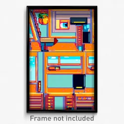 Pixel Art Poster - Orange Classroom (8 Bit Psychedelic Trippy Video Game Print)