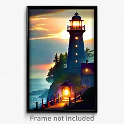 Pixel Art Poster - Enchanted Lighthouse (8 Bit Psychedelic Video Game Print)