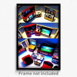 Pixel Art Poster - Miniature Home Theatre (8 Bit Psychedelic Video Game Print)